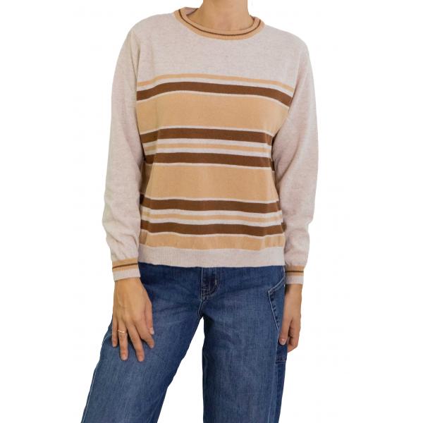 Maglione girocollo a righe multicolor 
